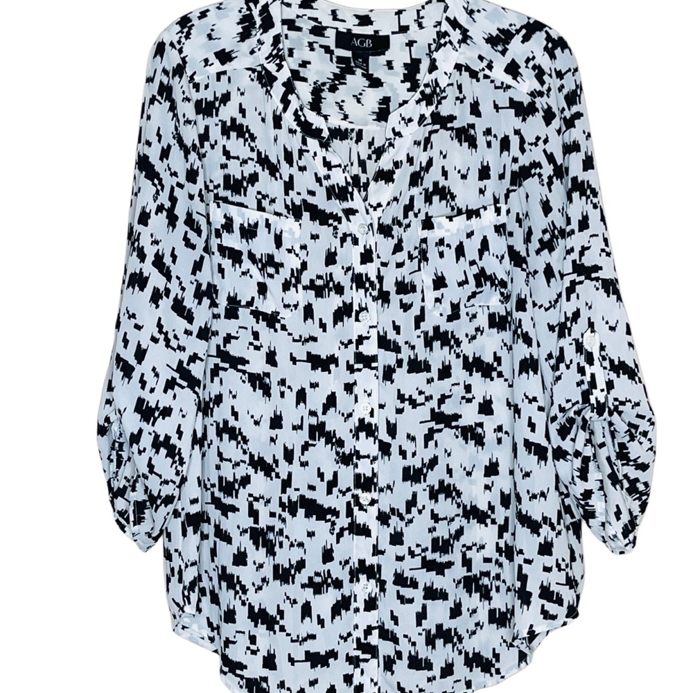 AGB Women's Monochrome Abstract Blouse Size M - Picture 1 of 5